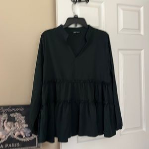 - SHEIN Ruffle Hunter Green Long sleeve shirt